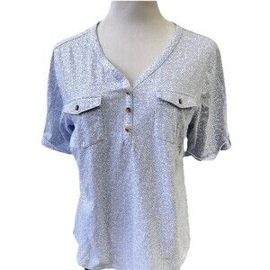 Women's Croft & Barrow® Elbow Sleeve Utility Henley Top, Size: L Blue And White